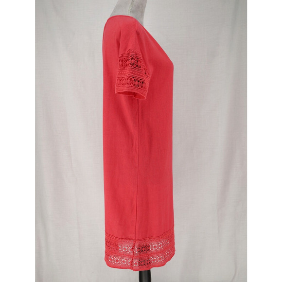 Sigrid Olsen Dress Womens XS Red Linen Blend Lace Hem Shift Pullover Beach - Picture 10 of 12